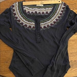 We The Free Navy and Burgundy Embroidered thermal top